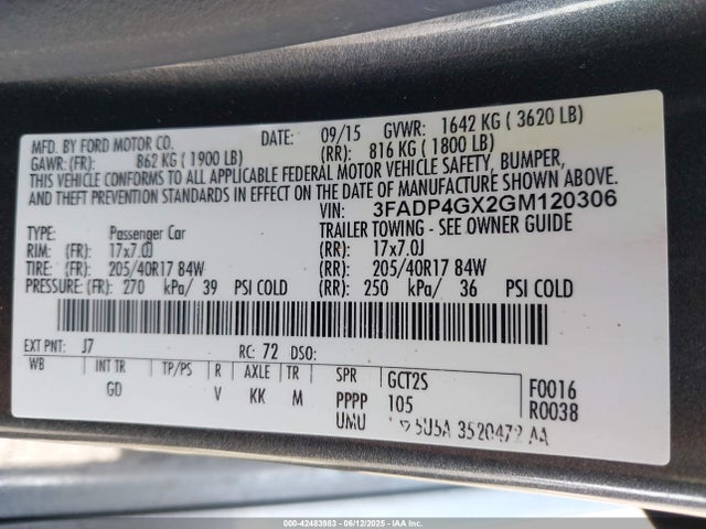 Ford 1.6l gtdi 2016 3FADP4GX2GM120306 Image 9