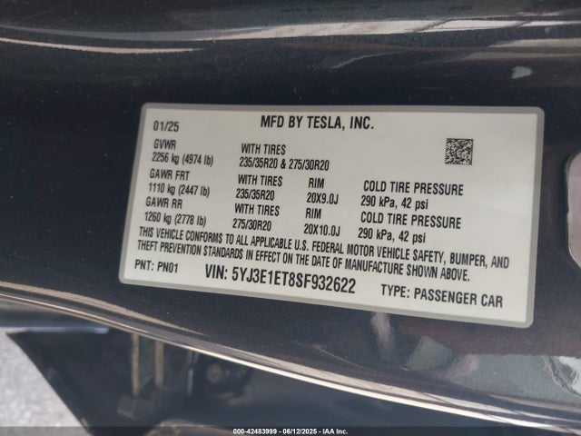 2025 TESLA MODEL 3 5YJ3E1ET8SF932622 Photo 8