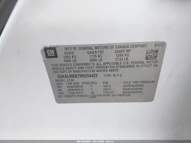 2GKALMEK7H6294422 GMC lea - sidi: spark ignited direct injection, e85 max, alum