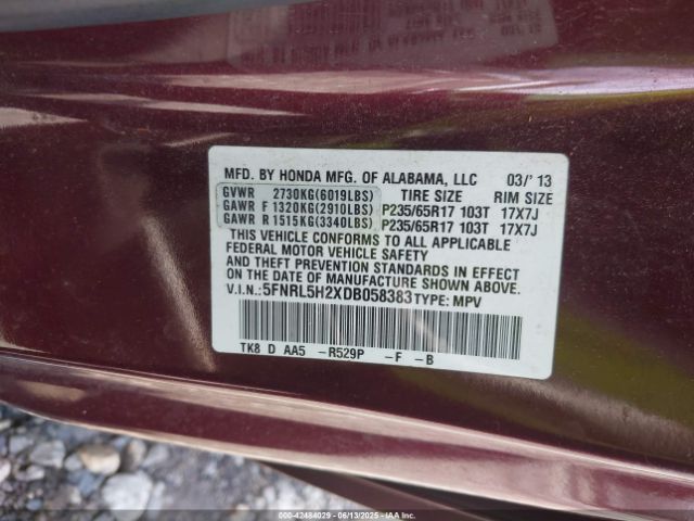 2013 HONDA ODYSSEY 5FNRL5H2XDB058383 Photo 8