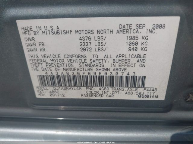 2009 MITSUBISHI GALANT 4A3AB36F69E030743 Photo 8