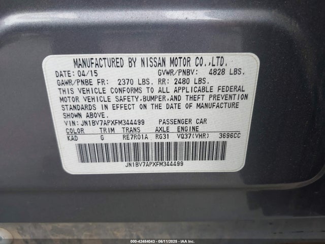 JN1BV7APXFM344499 Infiniti Q50
