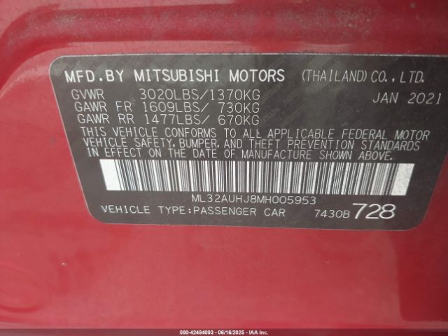 2021 MITSUBISHI MIRAGE ML32AUHJ8MH005953 Photo 8