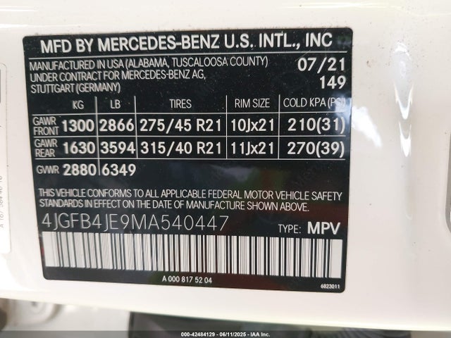 4JGFB4JE9MA540447 Mercedes-Benz m264