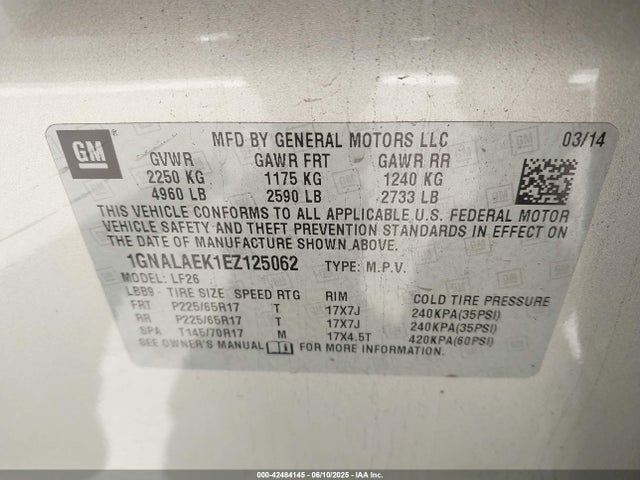 1GNALAEK1EZ125062 Chevrolet lea - flex fuel (gas/alc), aluminum, high output