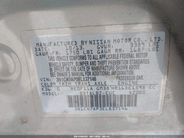 3N1CN7AP3EL837146 Nissan 2014