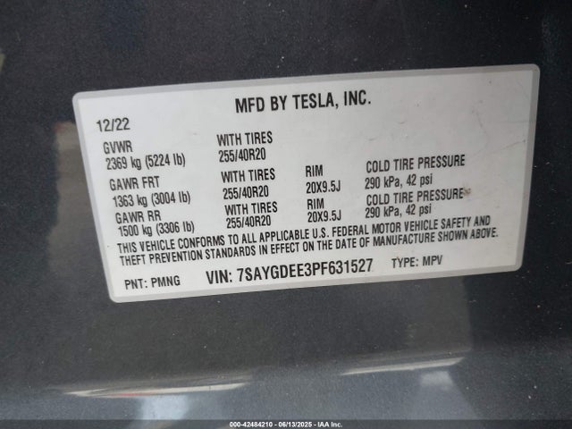 2023 TESLA MODEL Y 7SAYGDEE3PF631527 Photo 8