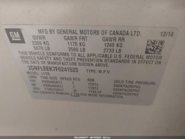 2GNFLEEK7F6241523 Chevrolet EQUINOX LS