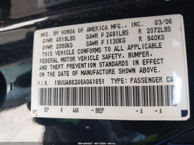 2006 ACURA TL 19UUA66246A041651 Photo 8