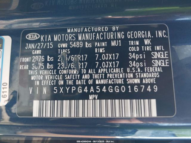 5XYPG4A54GG016749 KIA dohc gdi lambda ii