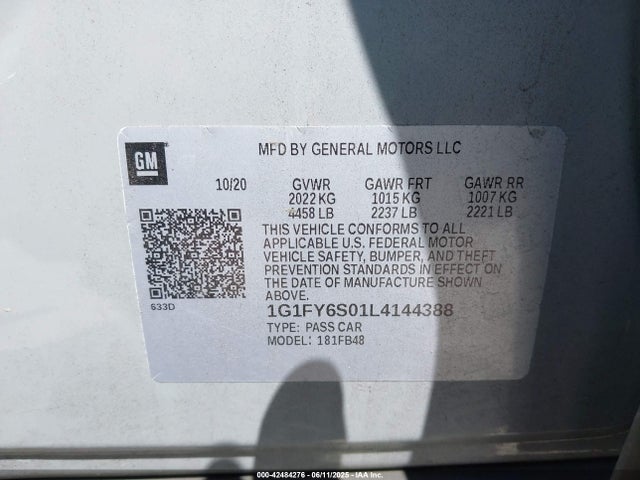 1G1FY6S01L4144388 Chevrolet 2020