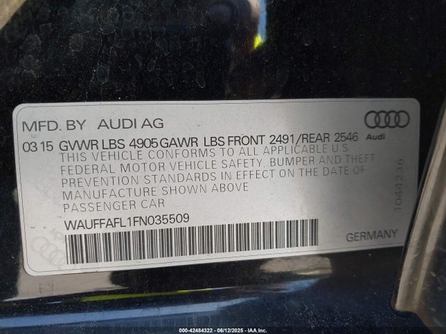 Audi flex fuel capable engine 2015 WAUFFAFL1FN035509 Image 9