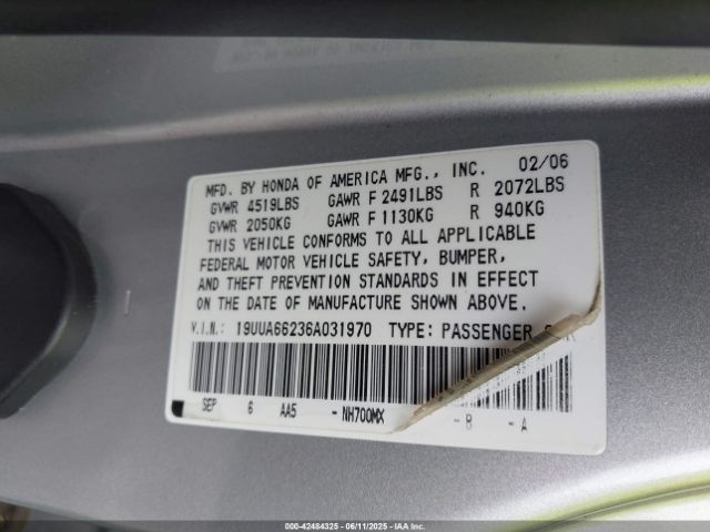 2006 ACURA TL 19UUA66236A031970 Photo 8