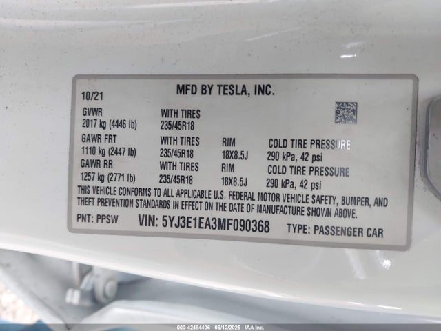 2021 TESLA MODEL 3 5YJ3E1EA3MF090368 Photo 8