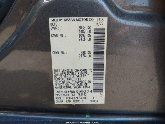 Nissan Altima 2022 1N4BL4EW6NN399274 Image 9