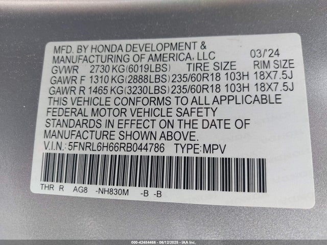 Honda Odyssey Ex-l 2024 5FNRL6H66RB044786 Image 9
