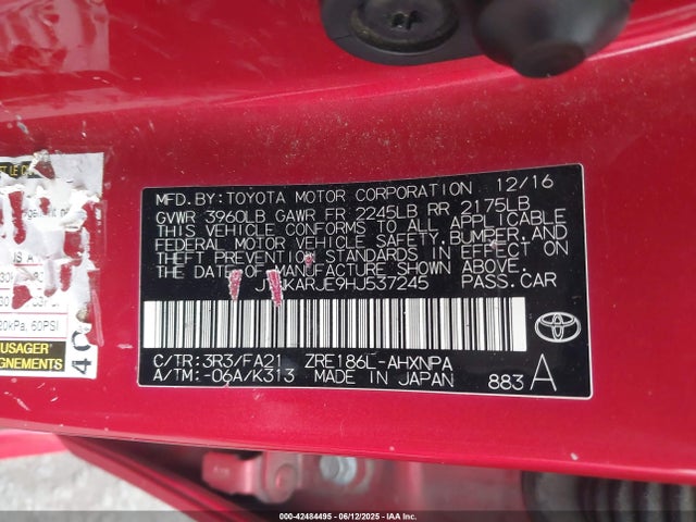 JTNKARJE9HJ537245 Toyota 2zr-fae