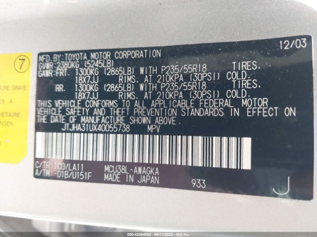 2004 LEXUS RX 330 JTJHA31UX40055738 Photo 8