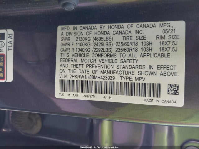 2HKRW1H88MH423939 Honda l15be