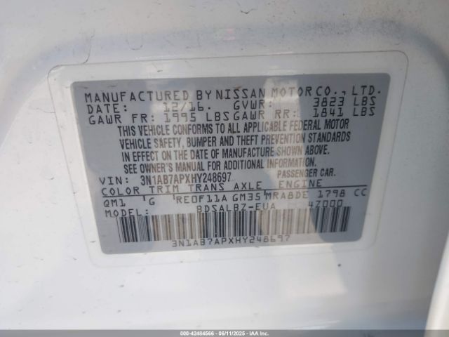 3N1AB7APXHY248697 Nissan Sentra