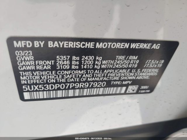 5UX53DP07P9R97920 BMW X3