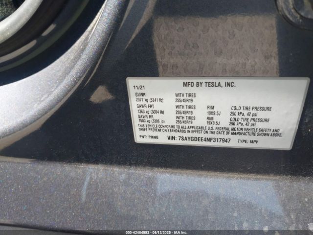2022 TESLA MODEL Y 7SAYGDEE4NF317947 Photo 8