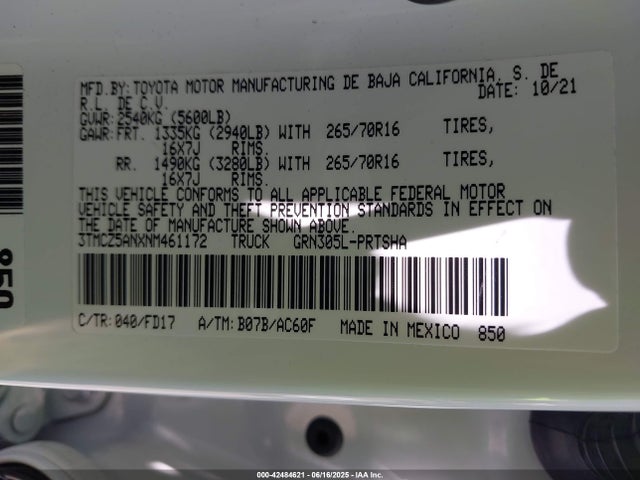 3TMCZ5ANXNM461172 Toyota 2gr-fks
