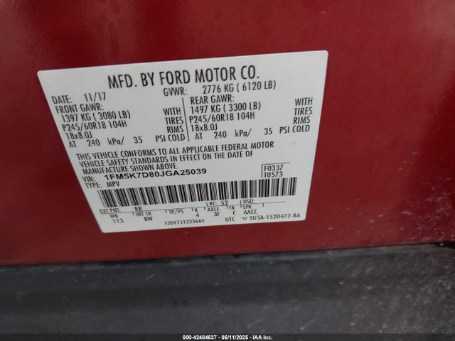 Ford 3.5l ti-vct 2018 1FM5K7D80JGA25039 Image 9