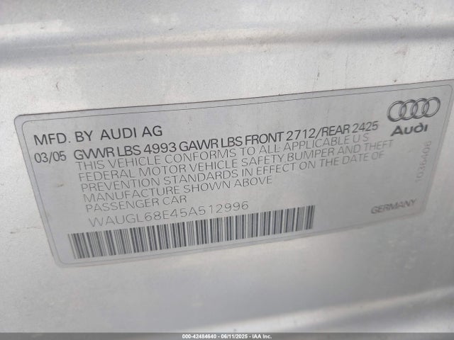 2005 AUDI S4 WAUGL68E45A512996 Photo 8