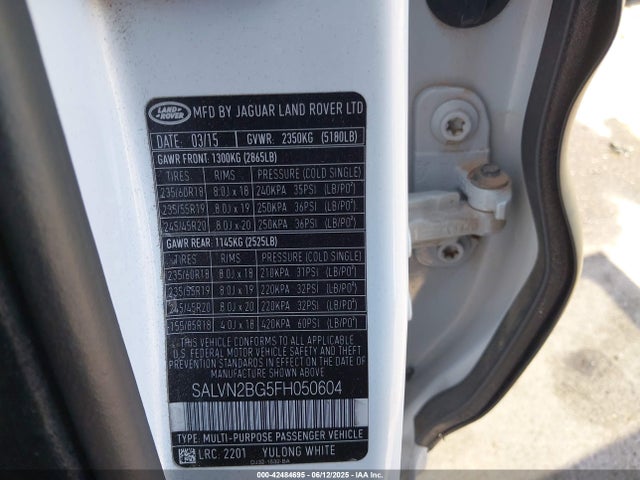 Land Rover lev3 sulev30 2015 SALVN2BG5FH050604 Image 9