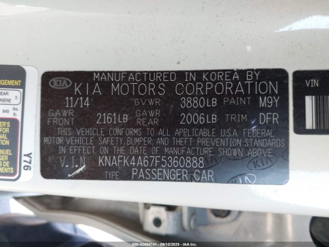 KNAFK4A67F5360888 KIA FORTE LX