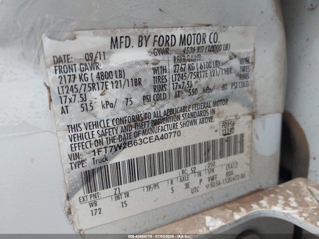42484779 :رقم المزاد ، 1FT7W2B63CEA40770 vin ، 2012 Ford F-250 Xl مزاد بيع
