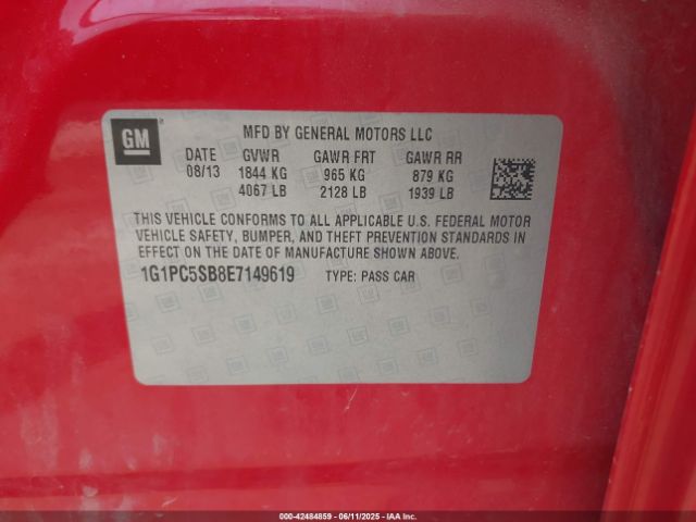 1G1PC5SB8E7149619 Chevrolet Cruze 1lt Auto