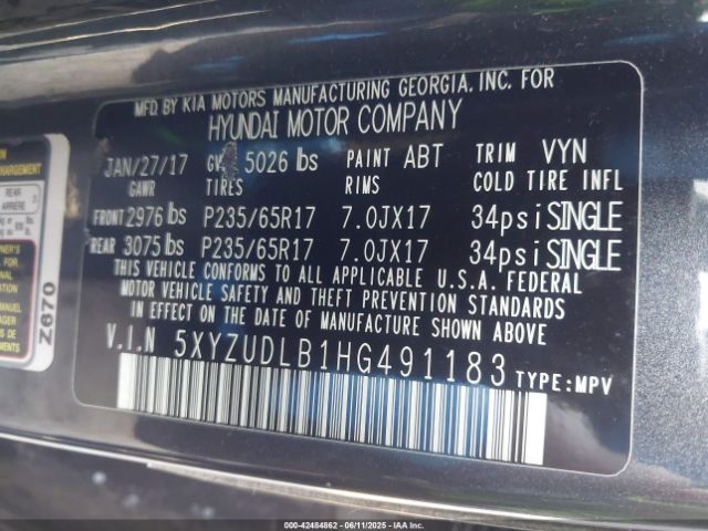 5XYZUDLB1HG491183 Hyundai gdi theta ii