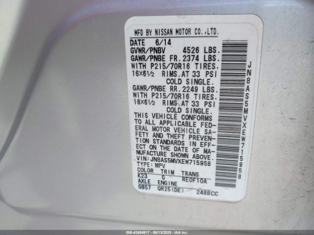 JN8AS5MVXEW715958 Nissan 2014