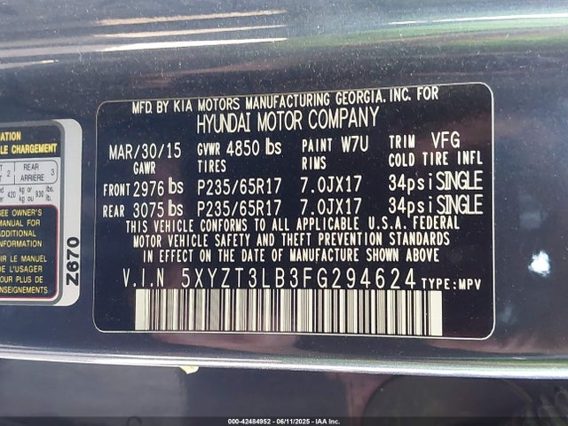 5XYZT3LB3FG294624 Hyundai dohc gdi theta ii
