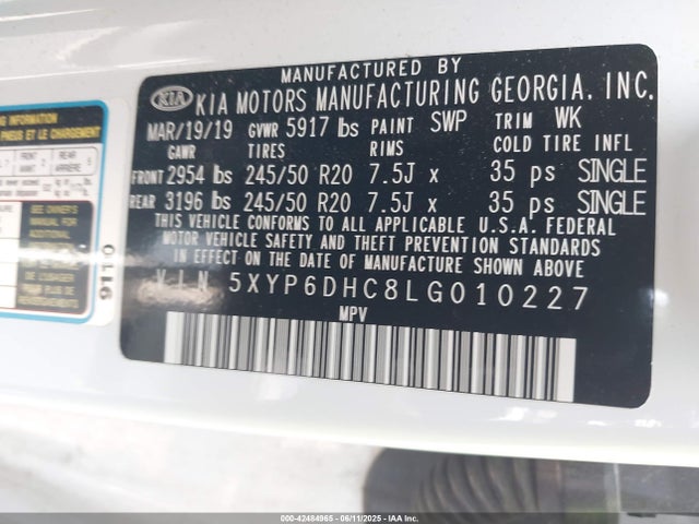 5XYP6DHC8LG010227 KIA gdi lambda-ii