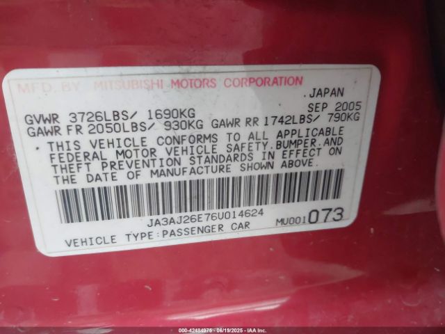 2006 MITSUBISHI LANCER JA3AJ26E76U014624 Photo 8
