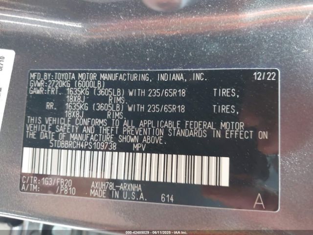 5TDBBRCH4PS109738 Toyota Highlander Hybrid Le