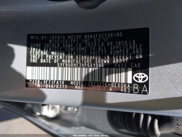 5YFBURHE2HP641086 Toyota 2zr-fe