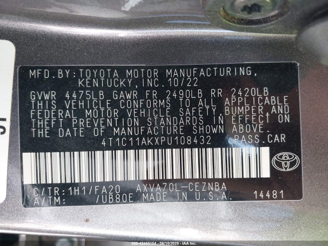 4T1C11AKXPU108432 Toyota a25a-fks