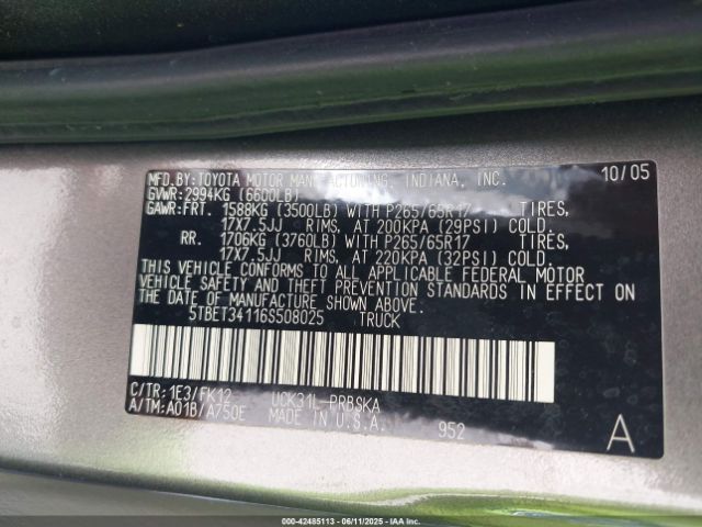2006 TOYOTA TUNDRA 5TBET34116S508025 Photo 8