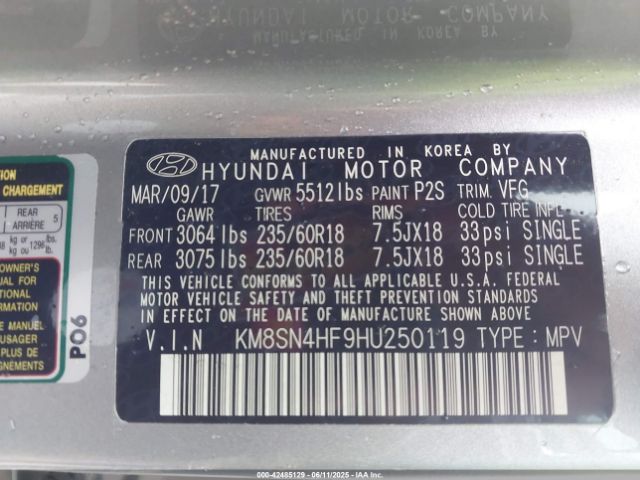 KM8SN4HF9HU250119 Hyundai gdi lambda ii