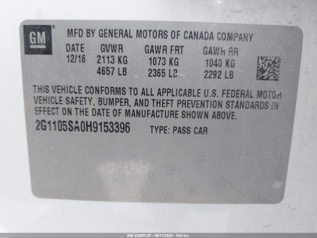 2G1105SA0H9153396 Chevrolet IMPALA 1LT