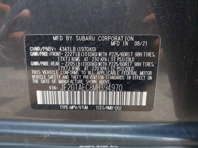 Subaru na 2021 JF2GTAEC8MH394970 Image 9