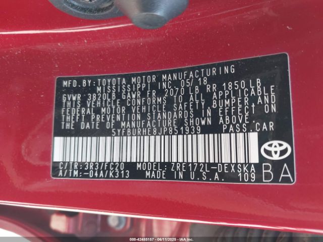 5YFBURHE8JP851939 Toyota 2zr-fe