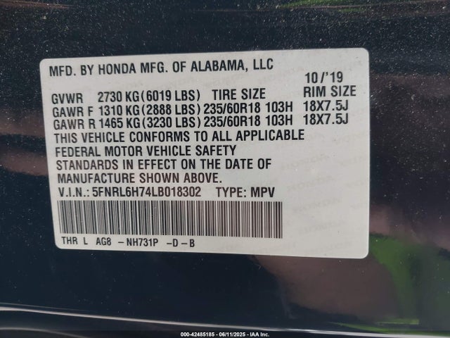 5FNRL6H74LB018302 Honda j35y7