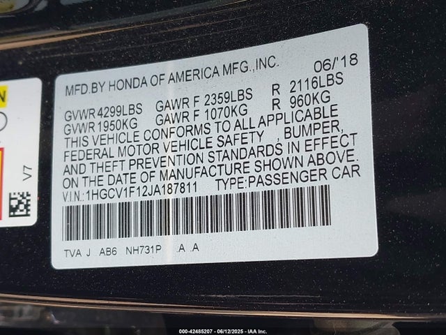 1HGCV1F12JA187811 Honda l15be