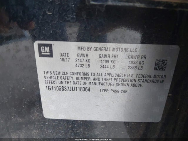 1G1105S37JU118364 Chevrolet lfx - spark ignited direct injection, vvt, e85 max, alum