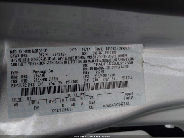 1FADP3N29JL232336 Ford 2.0l gdi